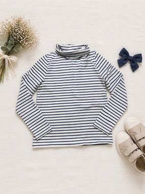 Mini Boden Blue White Striped Turtleneck Top 13 14Y Soft Cotton Classic